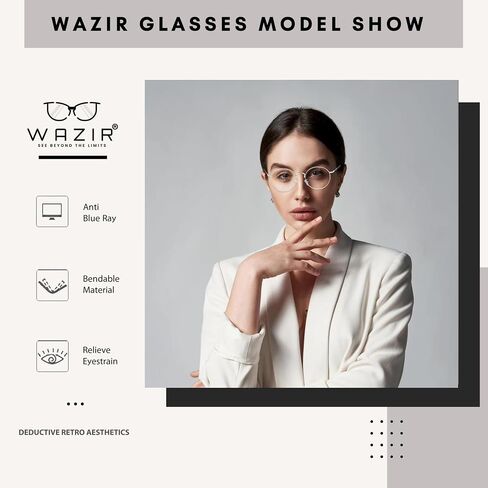 WAZIR Round Computer Blue Light Blocking Glasses For Women/Men, Lightweight, Metal Frame, Anti-Glare, Anti-Eyestrain, Gaming in Saudi Arabia