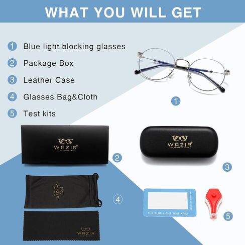 WAZIR Round Computer Blue Light Blocking Glasses For Women/Men, Lightweight, Metal Frame, Anti-Glare, Anti-Eyestrain, Gaming in Saudi Arabia