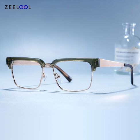 نظارات Zeelool ريترو مستطيلة للرجال نظارات أنيقة بنصف إطار مع إطارات نظارات بعدسات شفافة Gerena ZJGX374608 in Kuwait