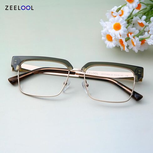 نظارات Zeelool ريترو مستطيلة للرجال نظارات أنيقة بنصف إطار مع إطارات نظارات بعدسات شفافة Gerena ZJGX374608 in Kuwait