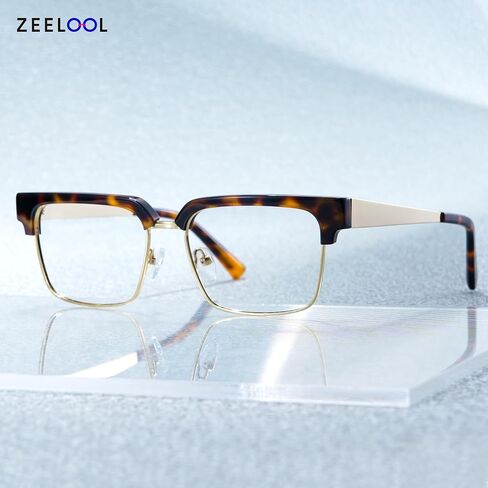 نظارات Zeelool ريترو مستطيلة للرجال نظارات أنيقة بنصف إطار مع إطارات نظارات بعدسات شفافة Gerena ZJGX374608 in Kuwait