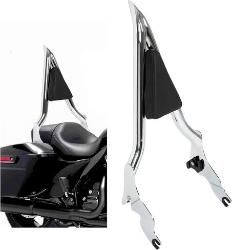 KUAFU Backrest Sissy Bar Compatible with 2009-2024 Harley Touring Road King Electra Glide CVO Street Glide Road Glide Ultra Limited Low Chrome+Electrophoresis Silvery+Black (22" Tall) in Saudi Arabia