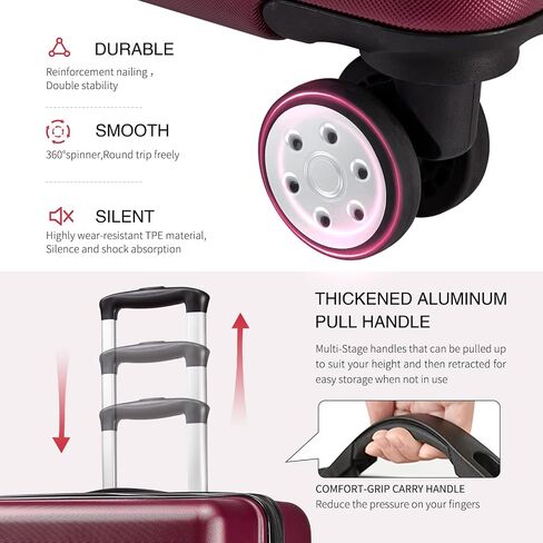 FOCHIER F Hardside 3 Piece Expandable Luggage Set with TSA Lock, Hard Shell Rolling Suitcase Set with Spinner Wheels for Women Man, 20 24 28 Inch Travel Luggage, Burgundy in Saudi Arabia