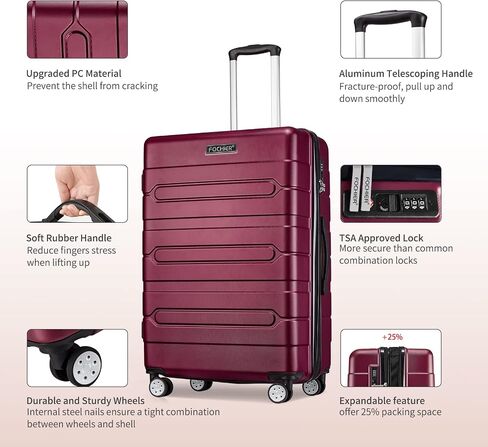 FOCHIER F Hardside 3 Piece Expandable Luggage Set with TSA Lock, Hard Shell Rolling Suitcase Set with Spinner Wheels for Women Man, 20 24 28 Inch Travel Luggage, Burgundy in Saudi Arabia