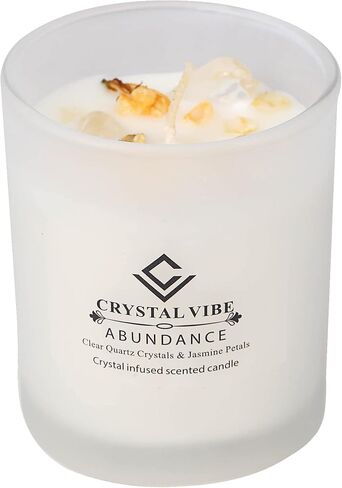 شمعة كريستال للحماية من كريستال فيبي مع كريستالات سبج سوداء وبتلات الأقحوان - شموع الصويا الطبيعية - هدايا شموع العلاج العطري المعطرة بالفانيليا لأعياد الميلاد وأعياد الميلاد in Kuwait