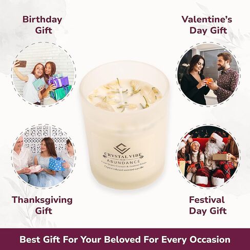 شمعة كريستال للحماية من كريستال فيبي مع كريستالات سبج سوداء وبتلات الأقحوان - شموع الصويا الطبيعية - هدايا شموع العلاج العطري المعطرة بالفانيليا لأعياد الميلاد وأعياد الميلاد in Kuwait