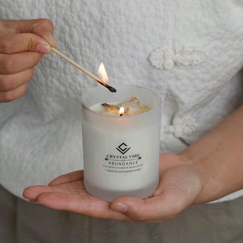 شمعة كريستال للحماية من كريستال فيبي مع كريستالات سبج سوداء وبتلات الأقحوان - شموع الصويا الطبيعية - هدايا شموع العلاج العطري المعطرة بالفانيليا لأعياد الميلاد وأعياد الميلاد in Kuwait