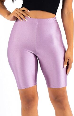 OFENTI Shiny Biker Shorts Colorful Knee Length High Waist Active Slip Shorts Boy Shorts Dance Yoga Running Lounge in Kuwait