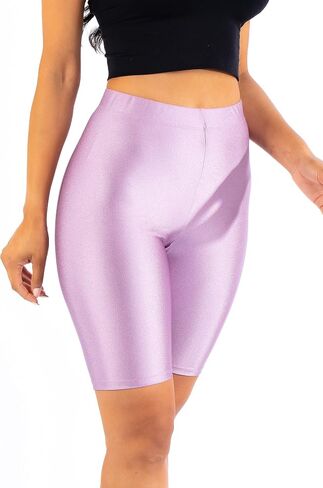 OFENTI Shiny Biker Shorts Colorful Knee Length High Waist Active Slip Shorts Boy Shorts Dance Yoga Running Lounge in Kuwait