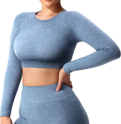 YEOREO Seamless Long Sleeve Crop Gym Shirts for Women Workout Yoga Tops Women Shirt in Saudi Arabia