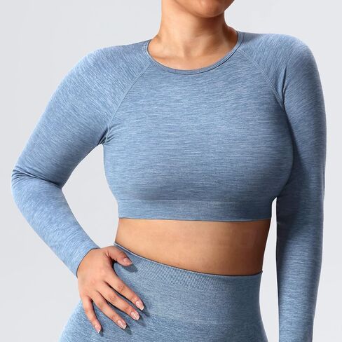 YEOREO Seamless Long Sleeve Crop Gym Shirts for Women Workout Yoga Tops Women Shirt in Saudi Arabia