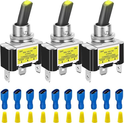 3 قطع مفتاح هزاز للخدمة الشاقة DC 12V 30A بولي LED مضاء معدني SPST ON OFF 2 موضع 3Pin 12mm/0.5 بوصة فتحة تركيب مع موصل للسيارات سيارة RV شاحنة UTV قارب in Kuwait