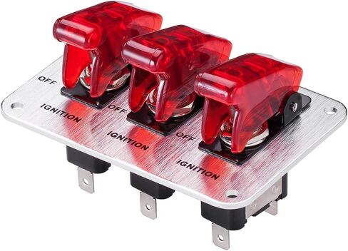 Toggle Switch,Dc 12v Metal wire drawing face plate Car Toggle Switch with LED Indicator For For Racing Sport Competitive Car (RED) in Kuwait