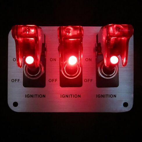 Toggle Switch,Dc 12v Metal wire drawing face plate Car Toggle Switch with LED Indicator For For Racing Sport Competitive Car (RED) in Kuwait