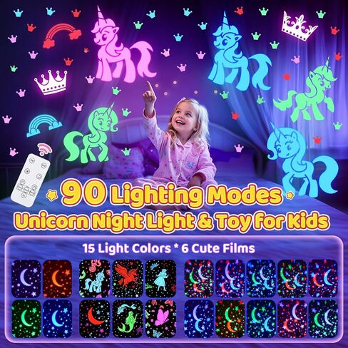 ضوء ليلي للأطفال، 90 مصباح ضوئي للأطفال، ضوء ليلي صامت 360 درجة، أضواء نجوم قابلة لإعادة الشحن للسقف، ضوء ليلي للأطفال الصغار مع مؤقت، ضوء ليلي وحيد القرن للفتيات in Kuwait