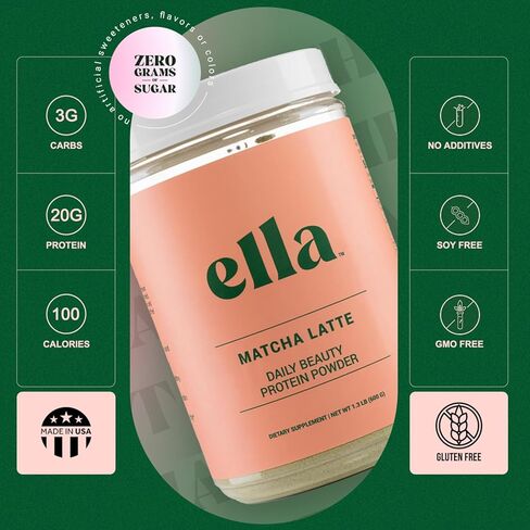 مسحوق بروتين الكولاجين من Naked Nutrition Ella Matcha Latte للنساء - مسحوق بروتين الجمال اليومي مع ببتيدات الكولاجين التي تتغذى على العشب - غير معدل وراثيًا، خالي من الغلوتين، بدون محليات صناعية - 20 حصة in Saudi Arabia