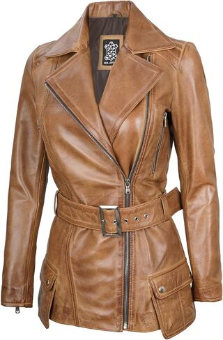 Decrum Asymmetrical Womens Leather Jacket - Belted Style Real Lambskin Leather Jackets For Women in Kuwait