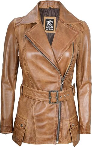 Decrum Asymmetrical Womens Leather Jacket - Belted Style Real Lambskin Leather Jackets For Women in Kuwait
