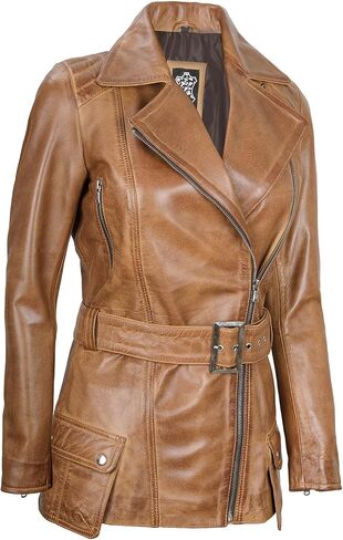 Decrum Asymmetrical Womens Leather Jacket - Belted Style Real Lambskin Leather Jackets For Women in Kuwait