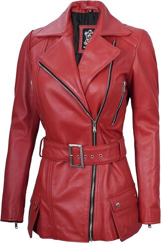 Decrum Asymmetrical Womens Leather Jacket - Belted Style Real Lambskin Leather Jackets For Women in Kuwait