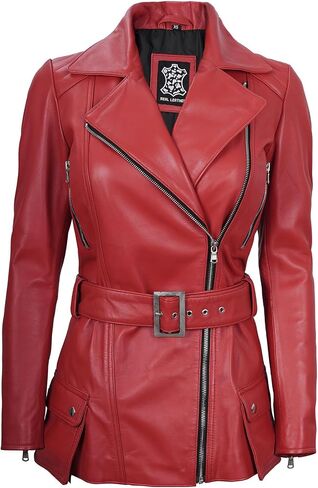 Decrum Asymmetrical Womens Leather Jacket - Belted Style Real Lambskin Leather Jackets For Women in Kuwait