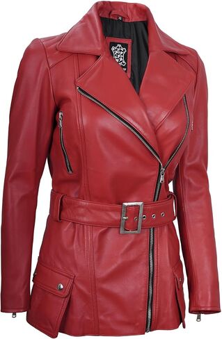 Decrum Asymmetrical Womens Leather Jacket - Belted Style Real Lambskin Leather Jackets For Women in Kuwait