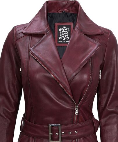 سترة جلدية نسائية غير متماثلة من Decrum - سترات من جلد الخراف الحقيقي بحزام للنساء in Kuwait