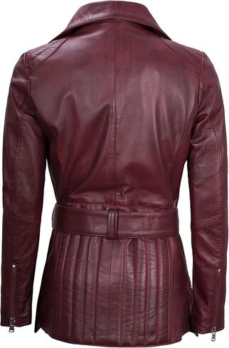 سترة جلدية نسائية غير متماثلة من Decrum - سترات من جلد الخراف الحقيقي بحزام للنساء in Kuwait