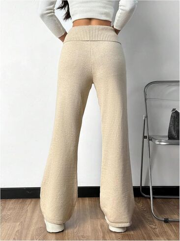 MakeMeChic Women's Flared Leg Pants Elastic Waist Ribbed Knit Bell Bottoms Bootcut Trousers Lounge Pants in Saudi Arabia