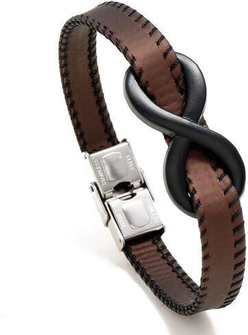 Mens Bracelet Infinity Multi-Layer Red&Black Leather Braided Bracelet Stainless Steel Wristband Cuff Jewelry for Men/Father/Brother,8.6″(220mm) in Saudi Arabia