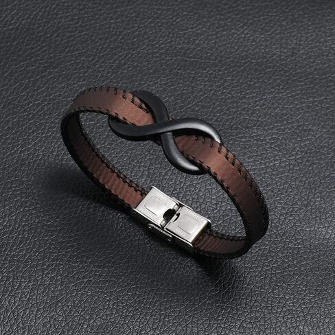 Mens Bracelet Infinity Multi-Layer Red&Black Leather Braided Bracelet Stainless Steel Wristband Cuff Jewelry for Men/Father/Brother,8.6″(220mm) in Saudi Arabia