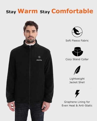 Venustas Mens Heated Jacket, Fleece with Battery Pack 7.4V, Premium Zippers in Kuwait