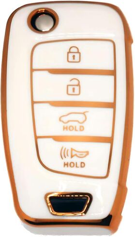 Flip 4 Button TPU Key Fob Shell Cover for 2018 2019 2020 2021 Hyundai Accent Elantra GT Kona Santa Fe Sonata Veloster Venue Tucson 2021 2022 Grandeur IG 2017 (4 Button White) in Saudi Arabia