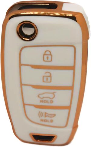 Flip 4 Button TPU Key Fob Shell Cover for 2018 2019 2020 2021 Hyundai Accent Elantra GT Kona Santa Fe Sonata Veloster Venue Tucson 2021 2022 Grandeur IG 2017 (4 Button White) in Saudi Arabia
