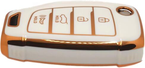 Flip 4 Button TPU Key Fob Shell Cover for 2018 2019 2020 2021 Hyundai Accent Elantra GT Kona Santa Fe Sonata Veloster Venue Tucson 2021 2022 Grandeur IG 2017 (4 Button White) in Saudi Arabia