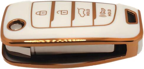 Flip 4 Button TPU Key Fob Shell Cover for 2018 2019 2020 2021 Hyundai Accent Elantra GT Kona Santa Fe Sonata Veloster Venue Tucson 2021 2022 Grandeur IG 2017 (4 Button White) in Saudi Arabia