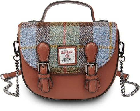Islander® The Mini Cobble Satchel - Small Ladies Satchel With HARRIS TWEED - Chestnut Blue Tartan, Chestnut Blue Tartan, Mini in Kuwait