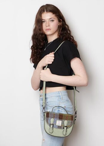 Islander® The Mini Cobble Satchel - Small Ladies Satchel With HARRIS TWEED - Chestnut Blue Tartan, Chestnut Blue Tartan, Mini in Kuwait