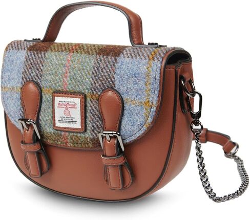 Islander® The Mini Cobble Satchel - Small Ladies Satchel With HARRIS TWEED - Chestnut Blue Tartan, Chestnut Blue Tartan, Mini in Kuwait