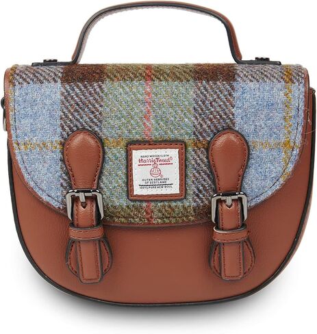 Islander® The Mini Cobble Satchel - Small Ladies Satchel With HARRIS TWEED - Chestnut Blue Tartan, Chestnut Blue Tartan, Mini in Kuwait