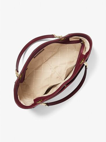 Michael Kors Jet Set Travel Large Chain Shoulder Tote bundled Purse Hook (Signature MK Brown/Dark Cherry) in Saudi Arabia