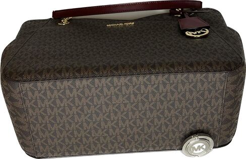 Michael Kors Jet Set Travel Large Chain Shoulder Tote bundled Purse Hook (Signature MK Brown/Dark Cherry) in Saudi Arabia