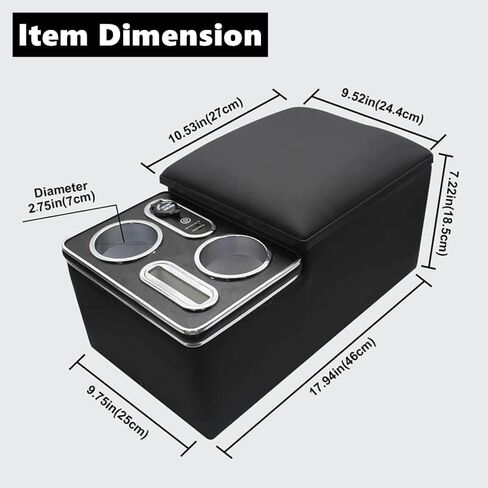 Car Center Console, Universal Rear Bench Seat Consoles, Central Armrest Box Back Seat Storage Box with Cup Holder, Supports Wireless Charging for Mobile Phones Black in Saudi Arabia