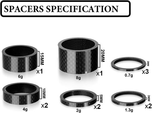 BUCKLOS Bicycle Spacers 11 Pieces Fit 28.6mm Bicycle Threadless Front Fork Stem,2 3 5 10 15 20mm Aluminum Alloy Washers Black in Saudi Arabia