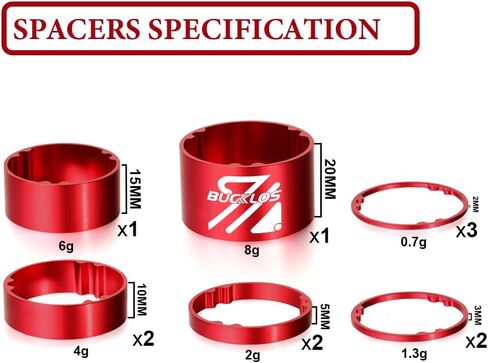BUCKLOS Bicycle Spacers 11 Pieces Fit 28.6mm Bicycle Threadless Front Fork Stem,2 3 5 10 15 20mm Aluminum Alloy Washers Black in Saudi Arabia