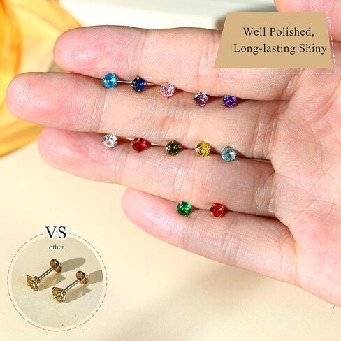 ORAZIO Push In Stud Earring,Surgical Steel Flat Back Earrings for Women 20G Threadless Earring Gold Silver Flat Back Earrings Push In,Hypoallergenic CZ Cartilage Helix Tragus Conch Labret Earrings Set in Kuwait