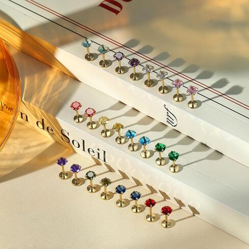 ORAZIO Push In Stud Earring,Surgical Steel Flat Back Earrings for Women 20G Threadless Earring Gold Silver Flat Back Earrings Push In,Hypoallergenic CZ Cartilage Helix Tragus Conch Labret Earrings Set in Kuwait