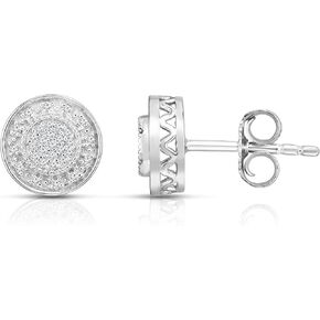 NATALIA DRAKE 1/10 Cttw Diamond Stud Earrings for Women in 925 Sterling Silver with Rhodium Plating Round Halo Flat Pave Color H-I/Clarity I2-I3