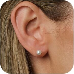 WFYOU Pearl Earrings for Women 925 Sterling Silver Earrings 14K Gold Plated Pearls Stud Earrings for Women Trendy White 5 6 7 8 9 10MM Pearl CZ Diamond Hypoallergenic Earrings Jewelry Gift for Women