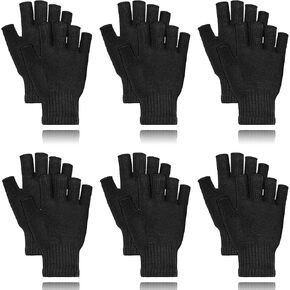 Fingerless Gloves for Women, Black Fingerless Gloves Women, Gloves for Typing in Cold Office, Winter Gloves Women, Womens Gloves for Cold Weather, All Black 6-Pack - One Size Fits All